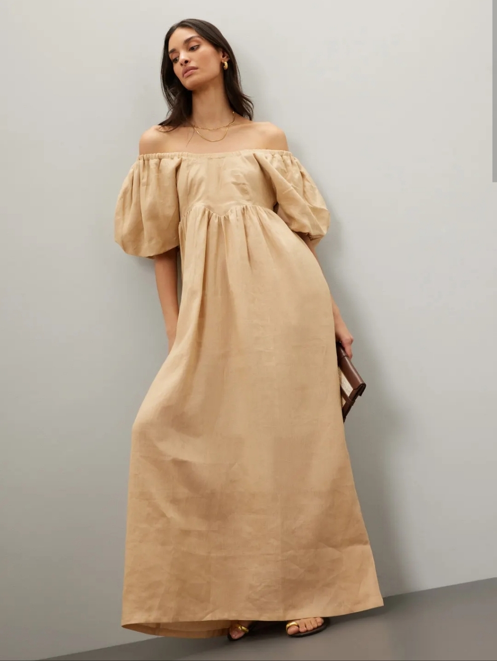 LoboRosa Mimi Tan Linen Maxi Dress Size M